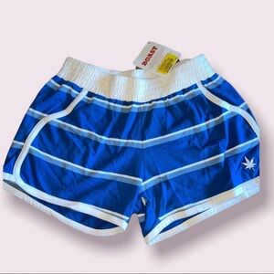NWT  Boast Minnie Mortimer Womens Hot Pants Blue White Stripe Stretch High Rise